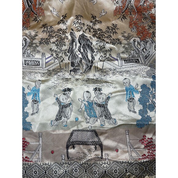 Vintage Chinese Silk Embroidered Tapestry 36" Square Pagoda Dragon Lion Dance - Picture 6 of 11